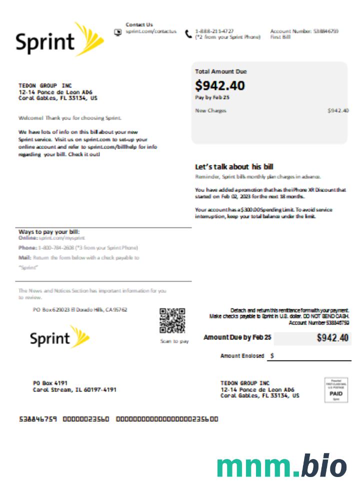 Sprint (T-Mobile) rachunek za usługi komunalne